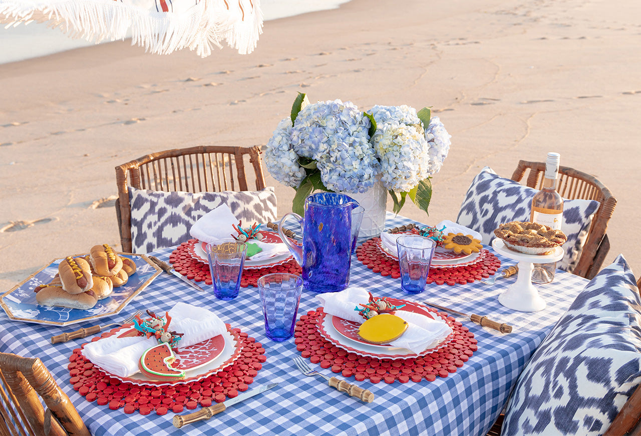 memorial day table setting at beach for outdoor parties