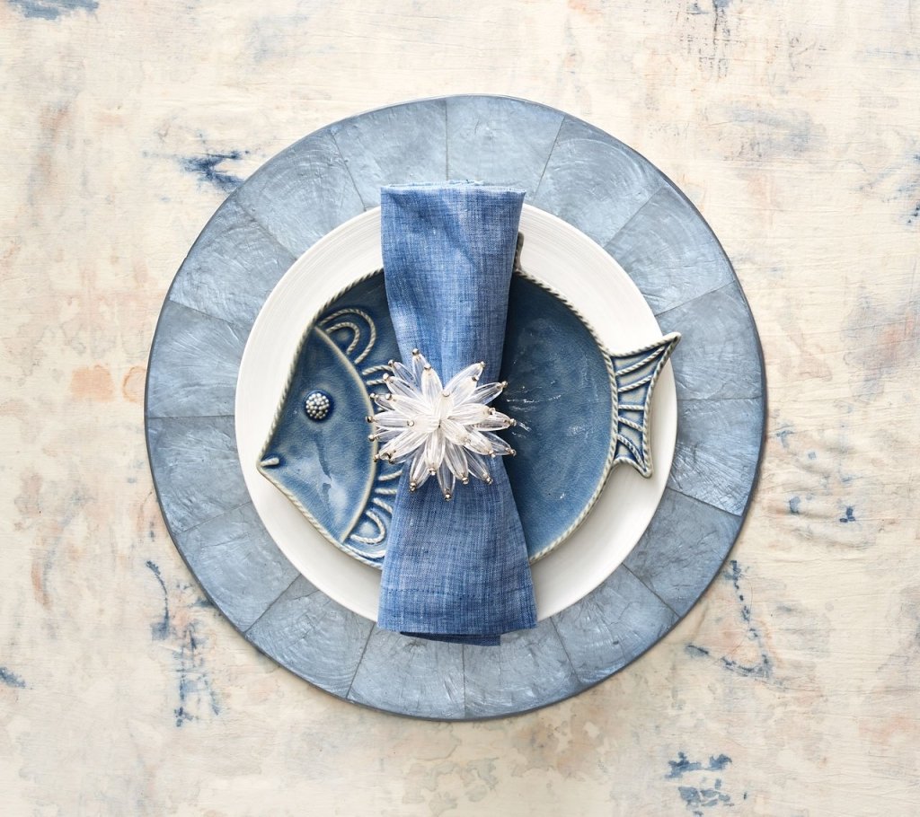Round Capiz Placemat in Periwinkle, Set of 4