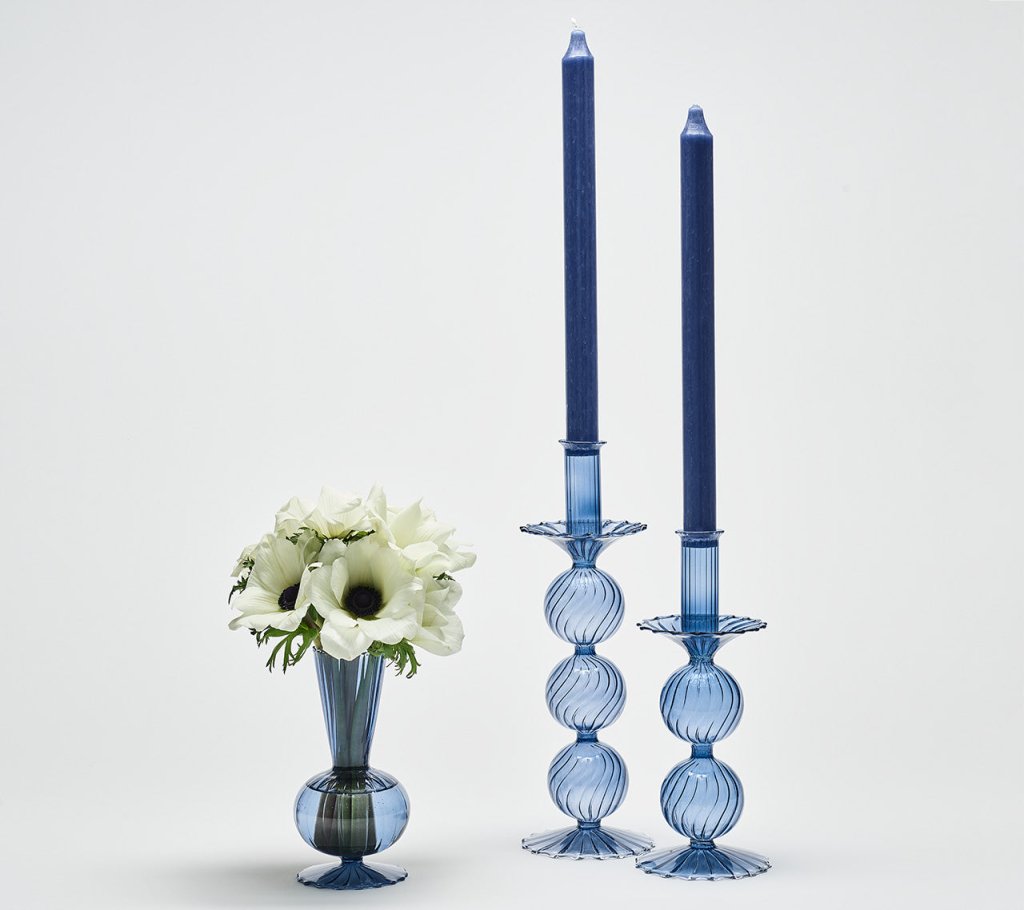 Kim Seybert, Inc.Iris Tall Candle Holder in Cadet, Set of 2 in a BoxHome Decor