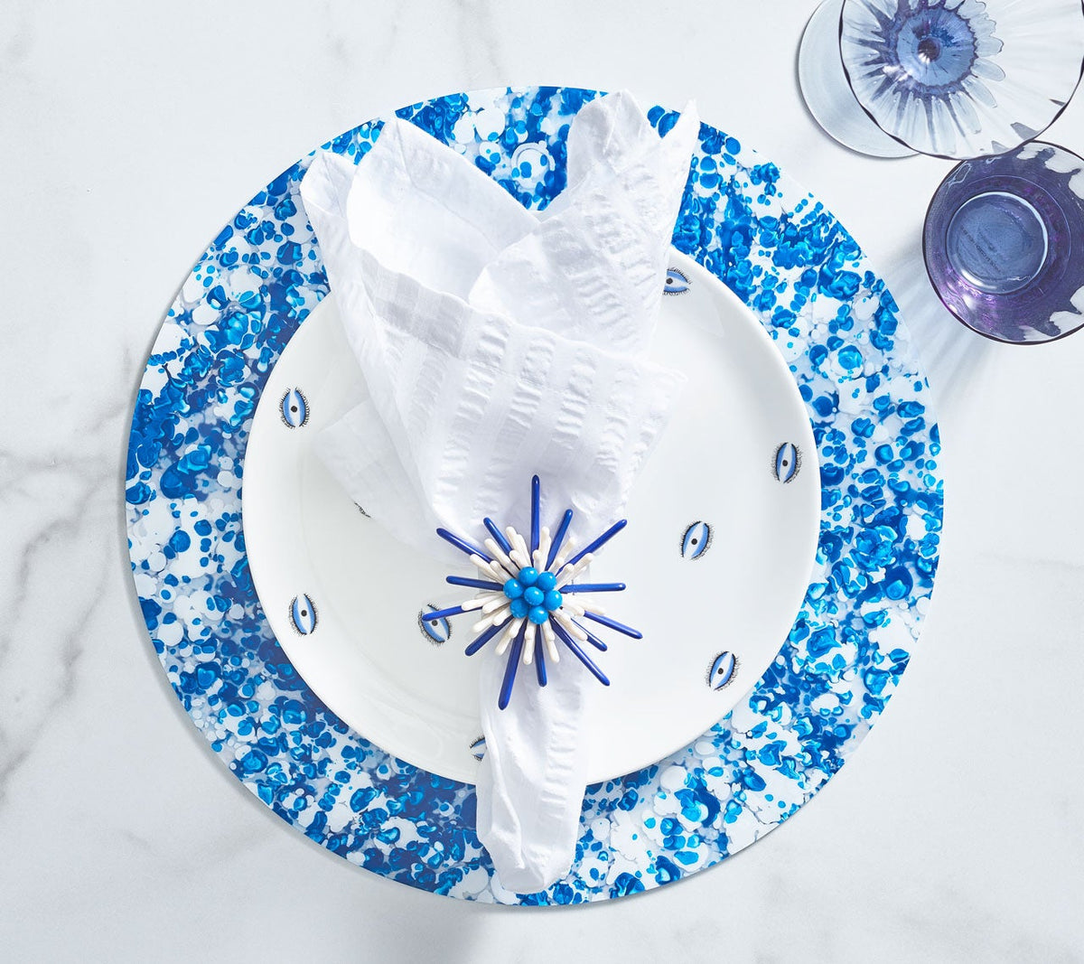 Kim Seybert Luxury Splash Placemat in White & Blue