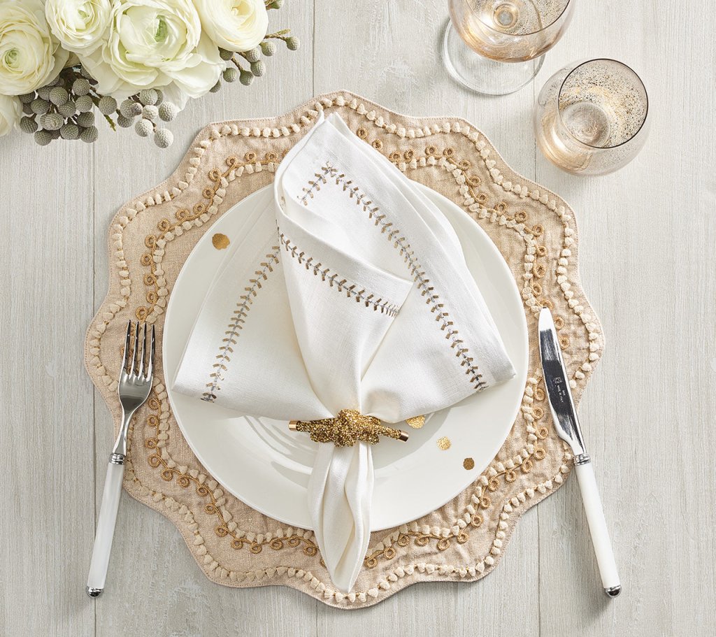 Kim Seybert, Inc.Herringbone Napkin in White, Gold & Silver, Set of 4Napkins