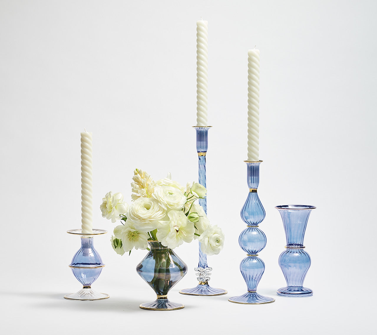 Kim Seybert Luxury Blossom Candle Holder in Blue