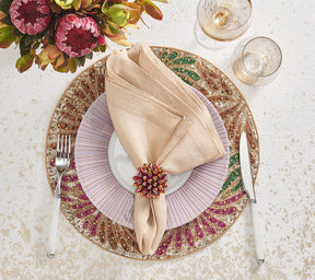 Kim Seybert Luxury Metallic Linen Napkin in natural & gold, folded