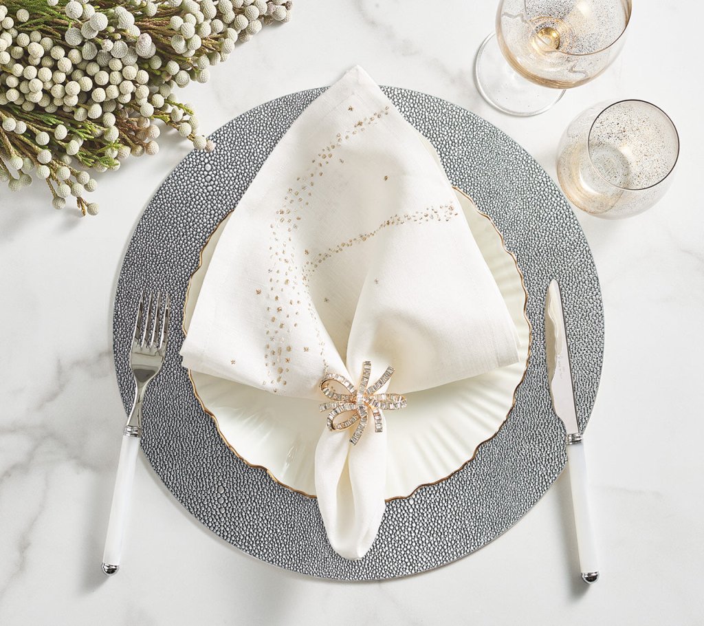 Jeweled Bow Napkin Ring in Gold & Crystal, Set of 4 in a Gift Box