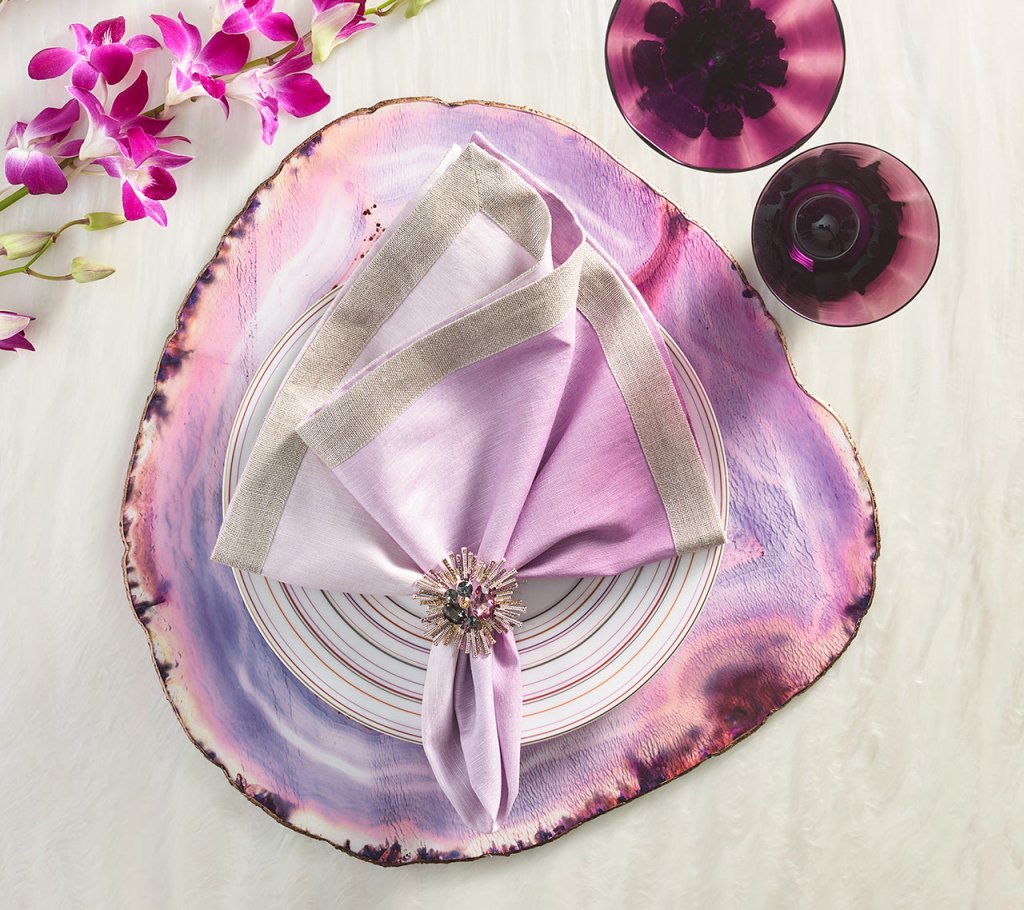Kim Seybert, Inc.Bijoux Napkin Ring in Plum & Gold, Set of 4 in a Gift Box