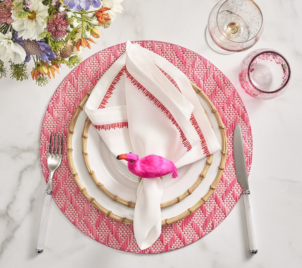 Sample: Filament Napkin in White, Pink & Orange, Set of 4