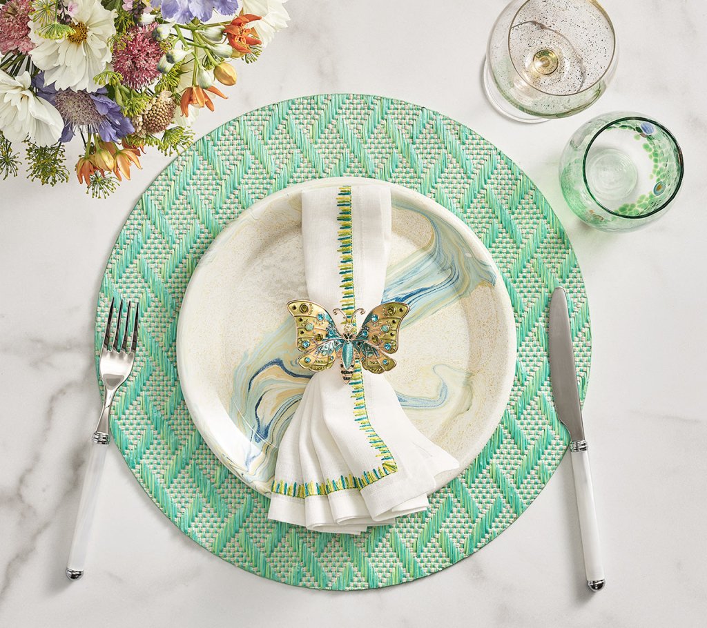 Basketweave Placemat in Marine & Lime