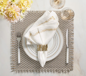 Kim Seybert Luxury Impression Napkin in White & Gold