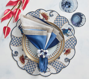 Kim Seybert Luxury Dip Dye Napkin in Blue & White with Orient Placemat and Napkin Ring