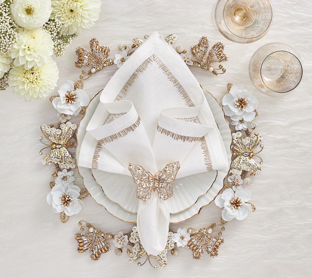 Kim Seybert, Inc.Papillon Charger in Ivory & Gold, Set of 2Placemats