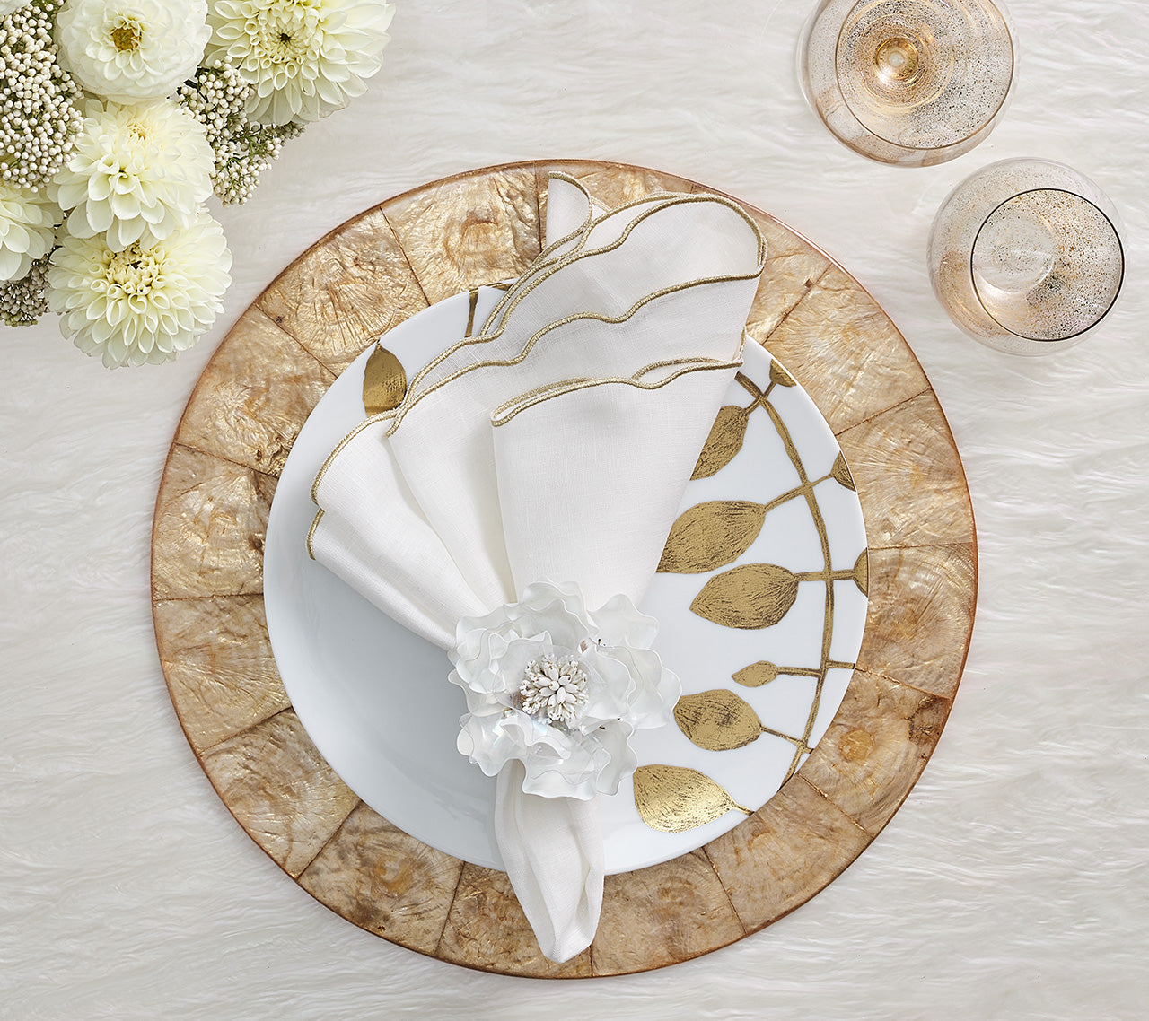 Kim Seybert Luxury Gardenia Napkin Ring in White