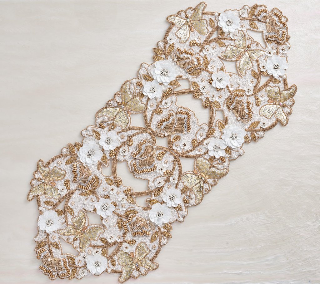 Kim Seybert, Inc.Papillon Runner in Ivory & GoldTable Runners