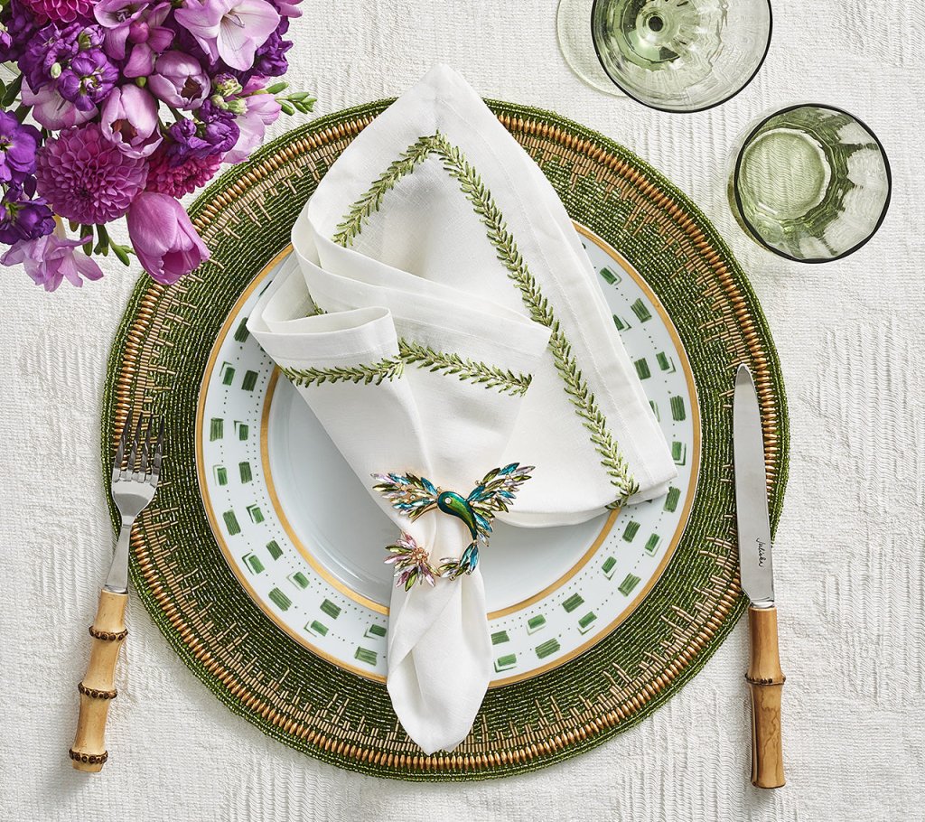 Enamor Placemat in Green & Gold, Set of 4