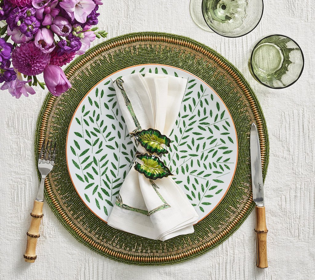 Enamor Placemat in Green & Gold, Set of 4
