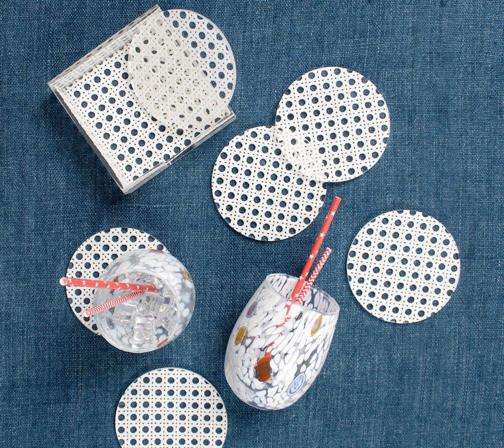 Kim Seybert, Inc.Reed Coasters in White, Set of 6 in a CaddyDrink Coasters