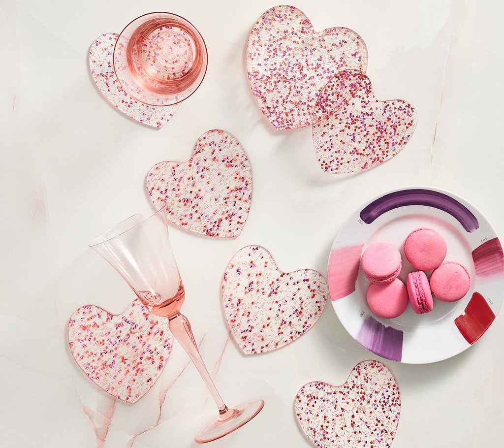 Kim Seybert, Inc.Sweetheart Coasters in Pink & Red, Set of 6 in a CaddyDrink Coasters