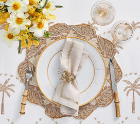 Kim Seybert Luxury Winding Vines Placemat in Ivory, Natural & Gold