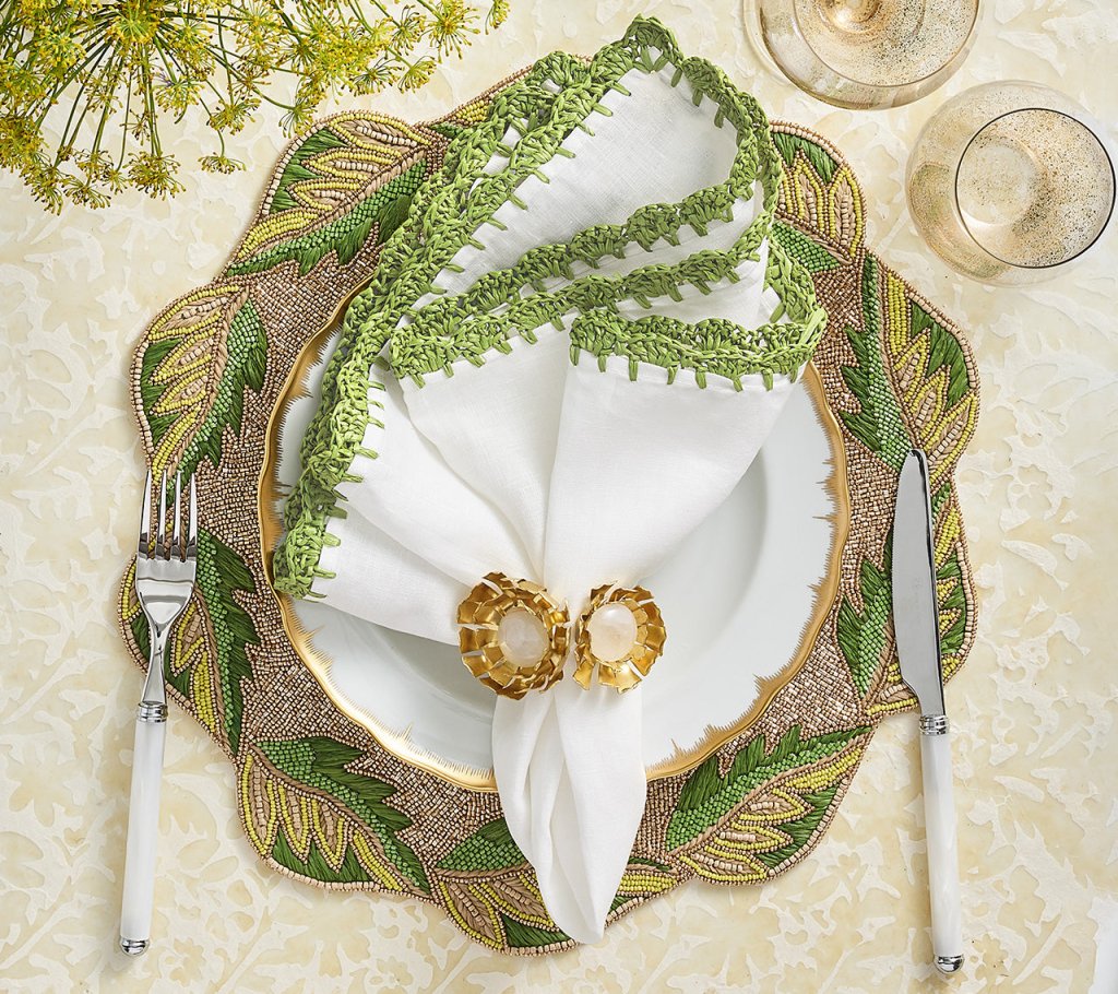 Kim Seybert, Inc.Winding Vines Placemat in Green & Gold, Set of 2Placemats