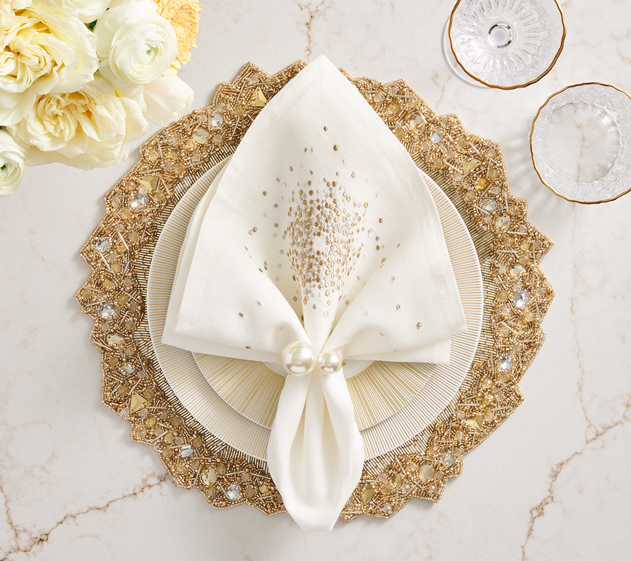 Aurelia Placemat in Champagne & Crystal, Set of 2