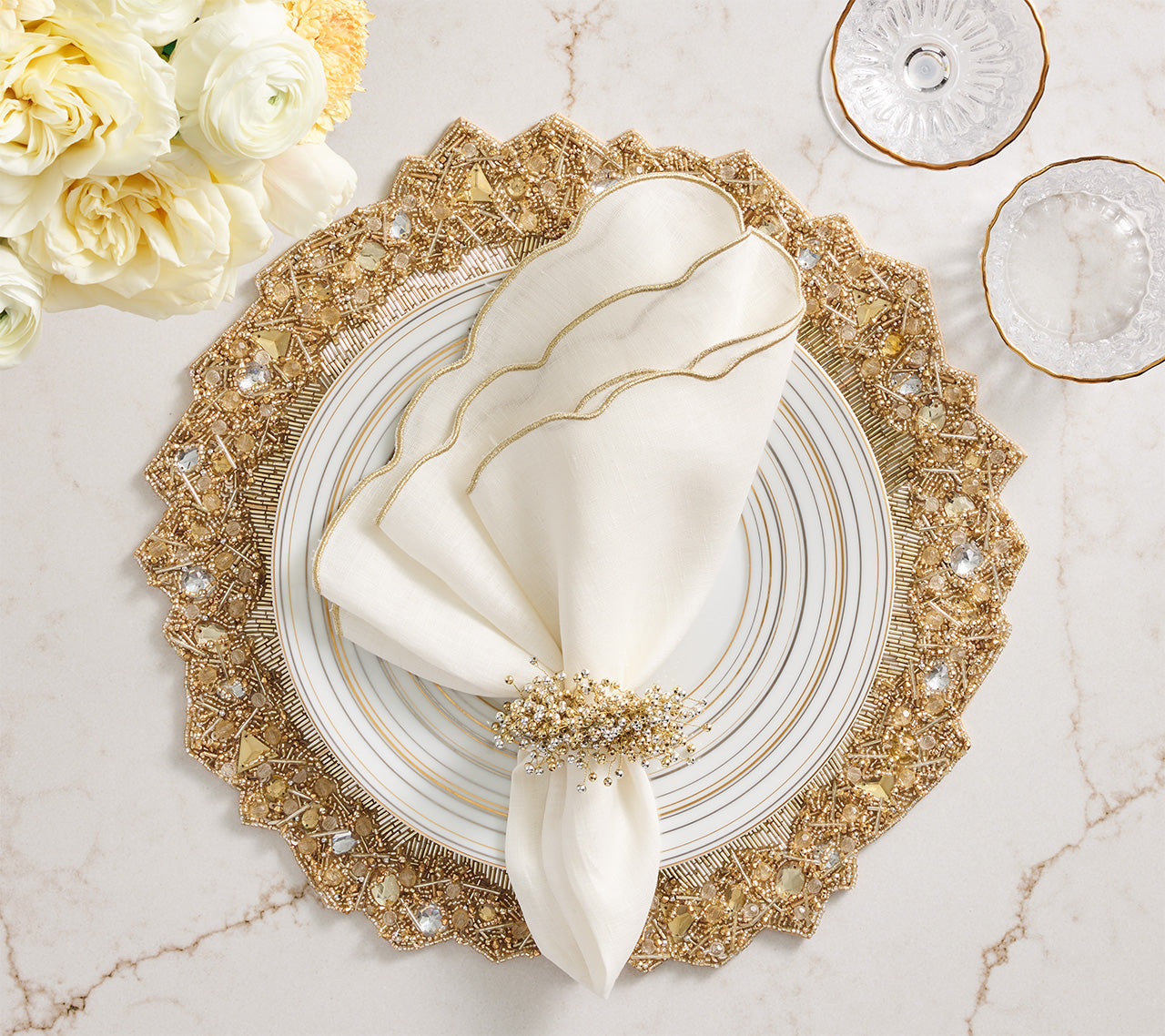 Aurelia Placemat in Champagne & Crystal, Set of 2