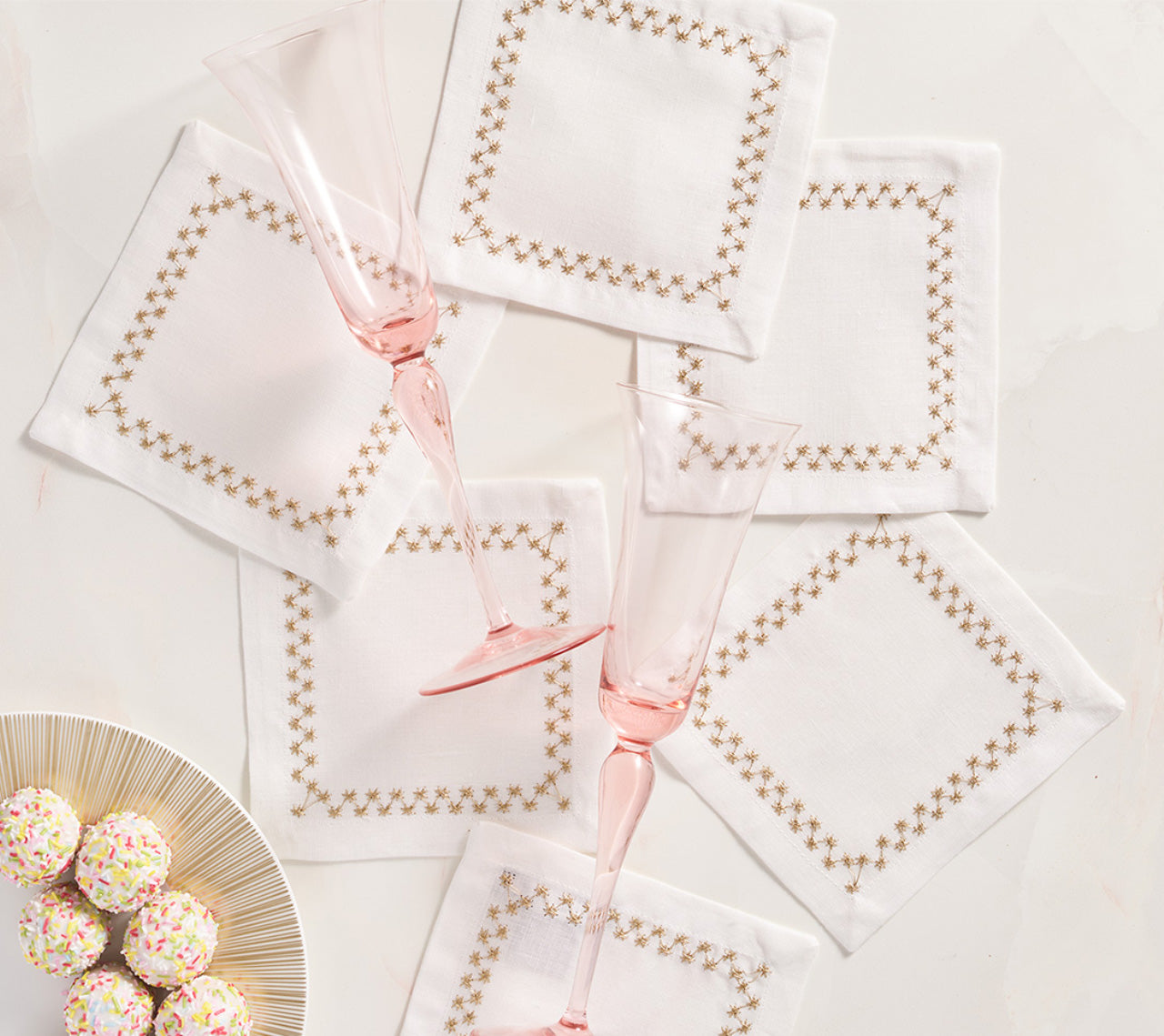 Starry Night Cocktail Napkin in White & Gold, Set of 6 in a Gift Box