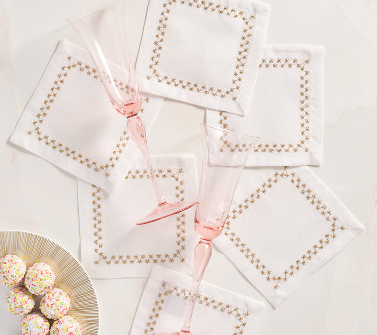 Starry Night Cocktail Napkin in White & Gold, Set of 6 in a Gift Box