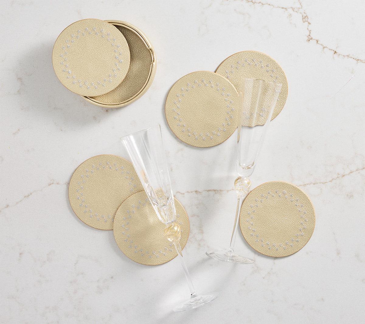 Starry Night Coaster in Gold & Silver, Set of 6 in a Caddy