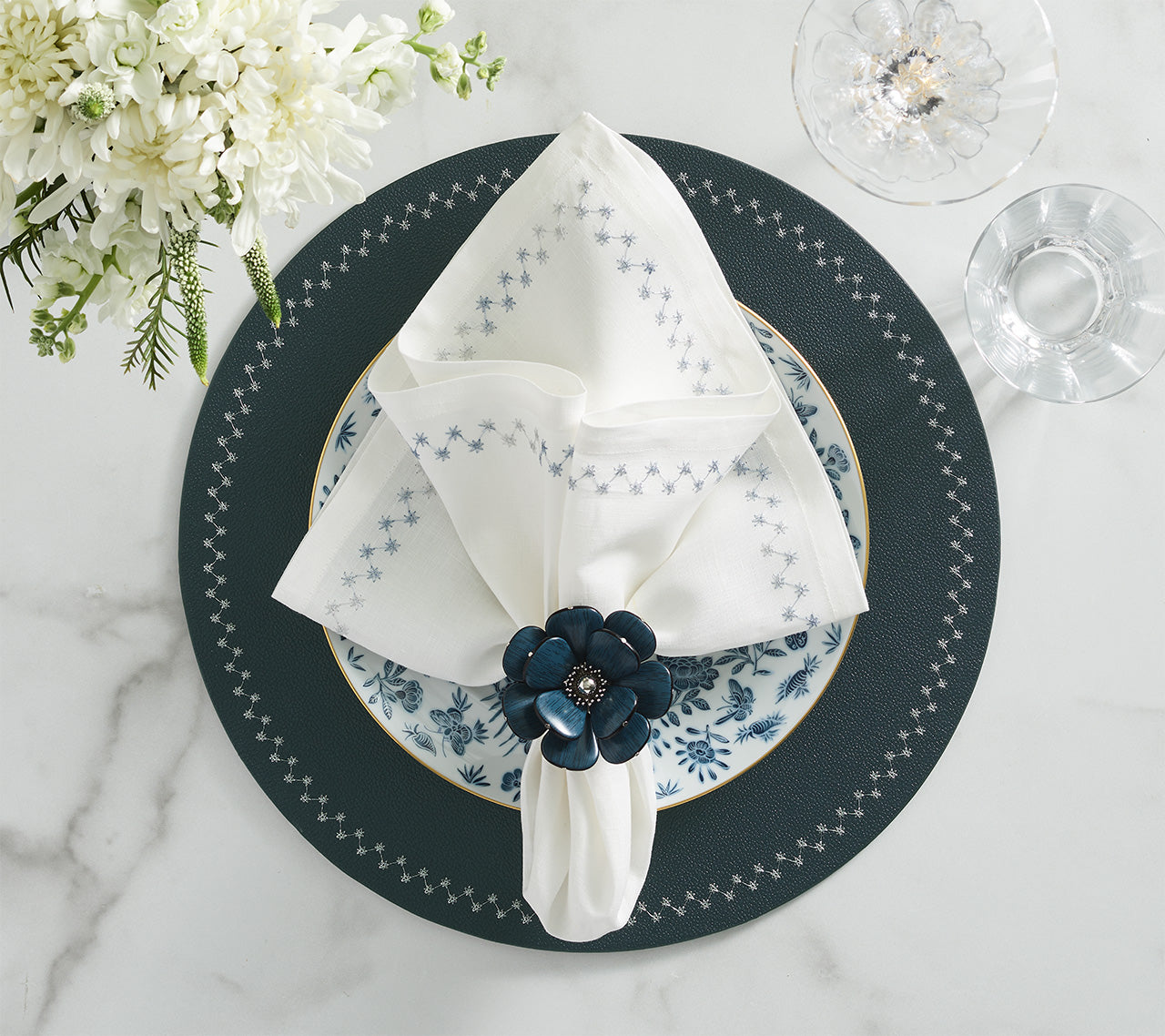 Starry Night Napkin in White & Blue, Set of 4