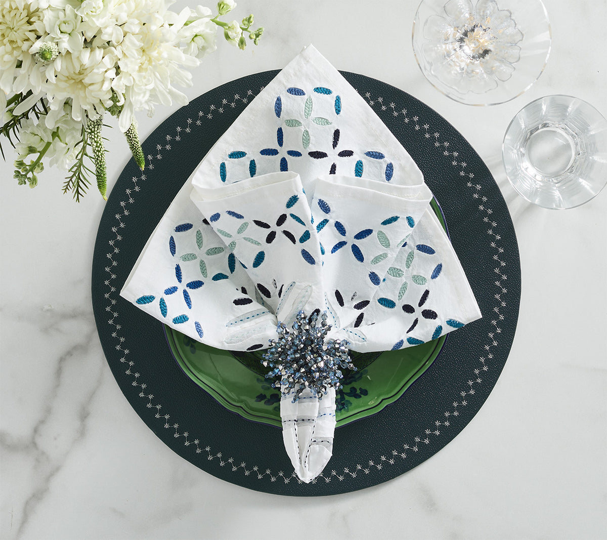 Malta Napkin in White & Blue, Set of 4