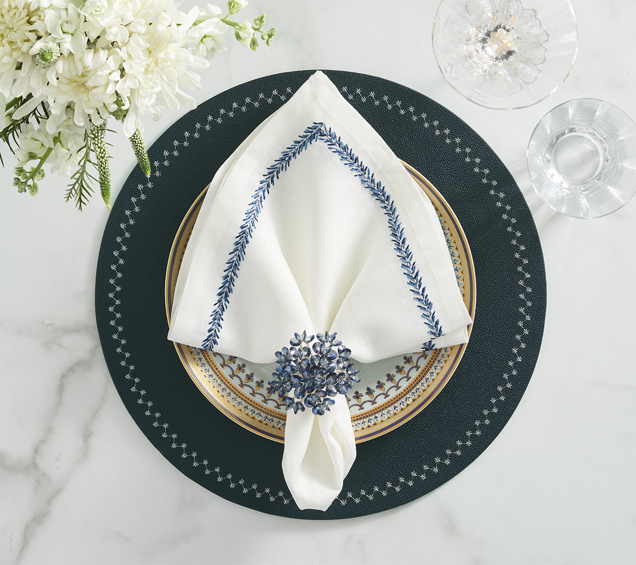 Aster Napkin Ring in Midnight, Set of 4