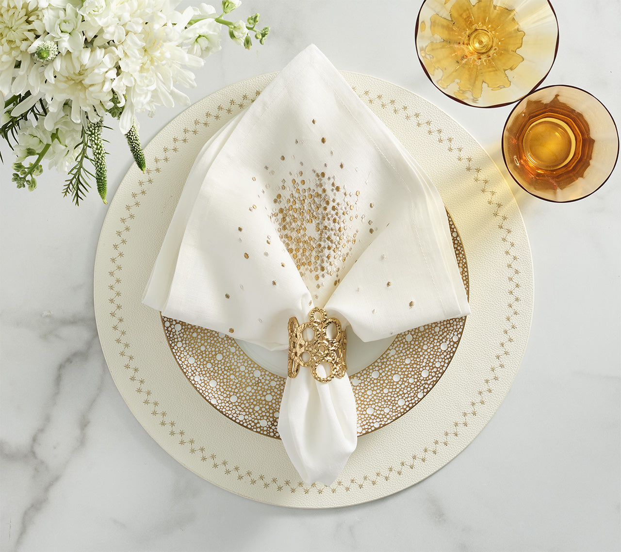 Starburst Napkin in White, Gold & Silver, Set of 4