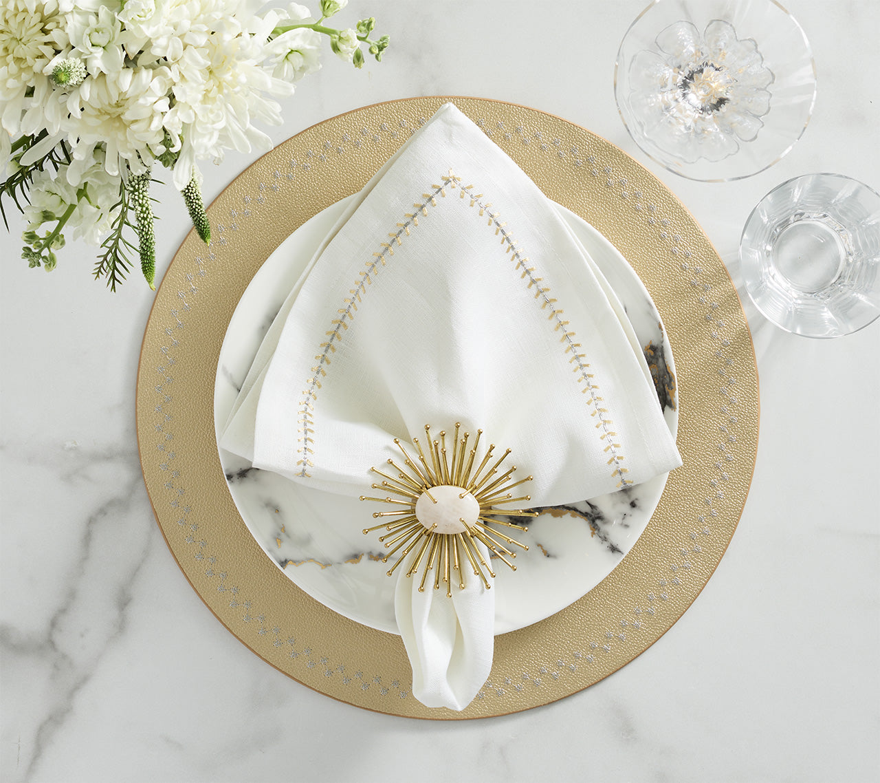 Herringbone Napkin in White, Gold & Silver, Set of 4