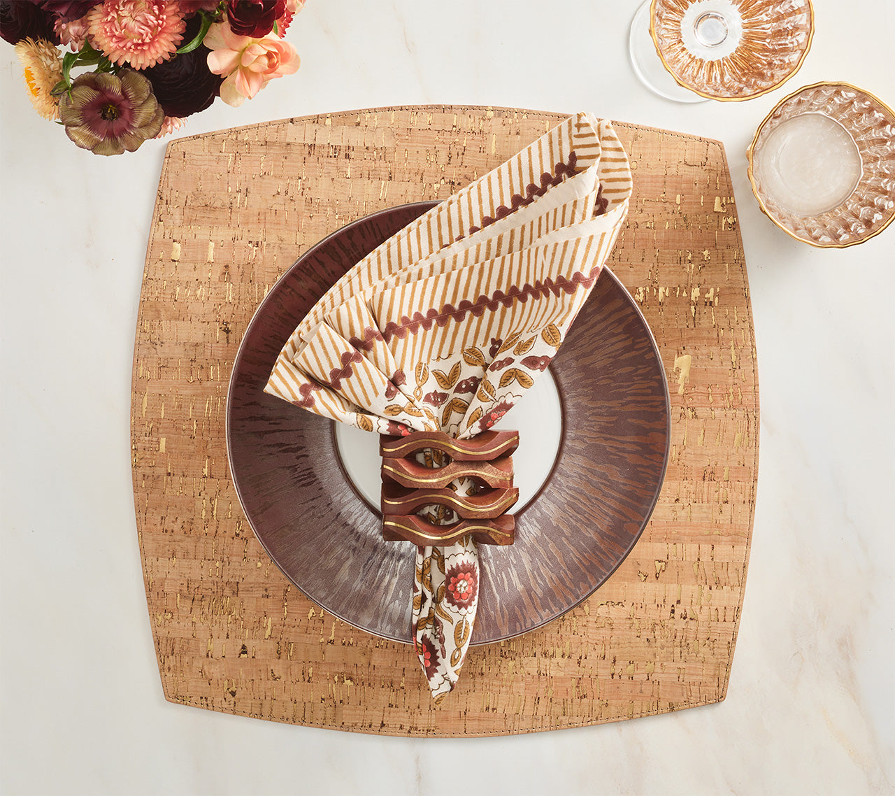 Pavilion Napkin Ring in Brown & Gold, Set of 4