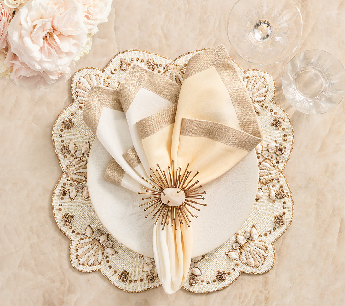 Dip Dye Napkin in White & Beige, Set of 4