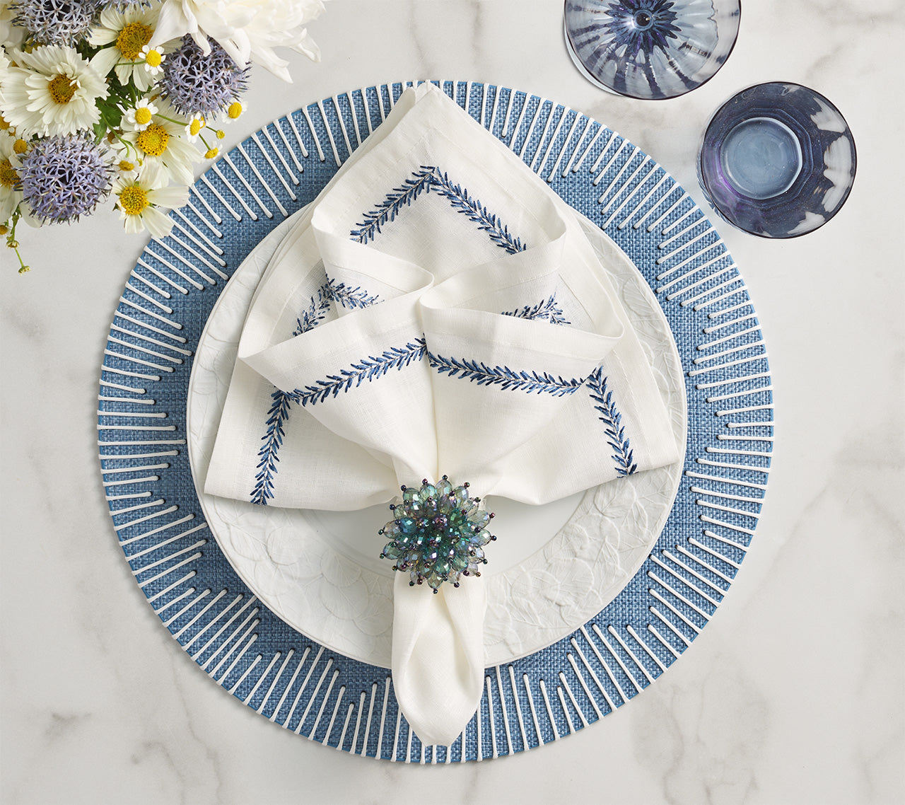 Jardin Napkin in White & Blue, Set of 4