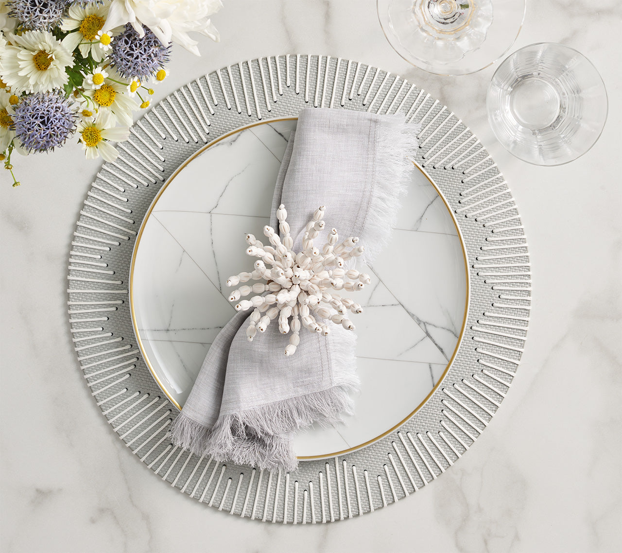 Reed Napkin Ring in White, Set of 4