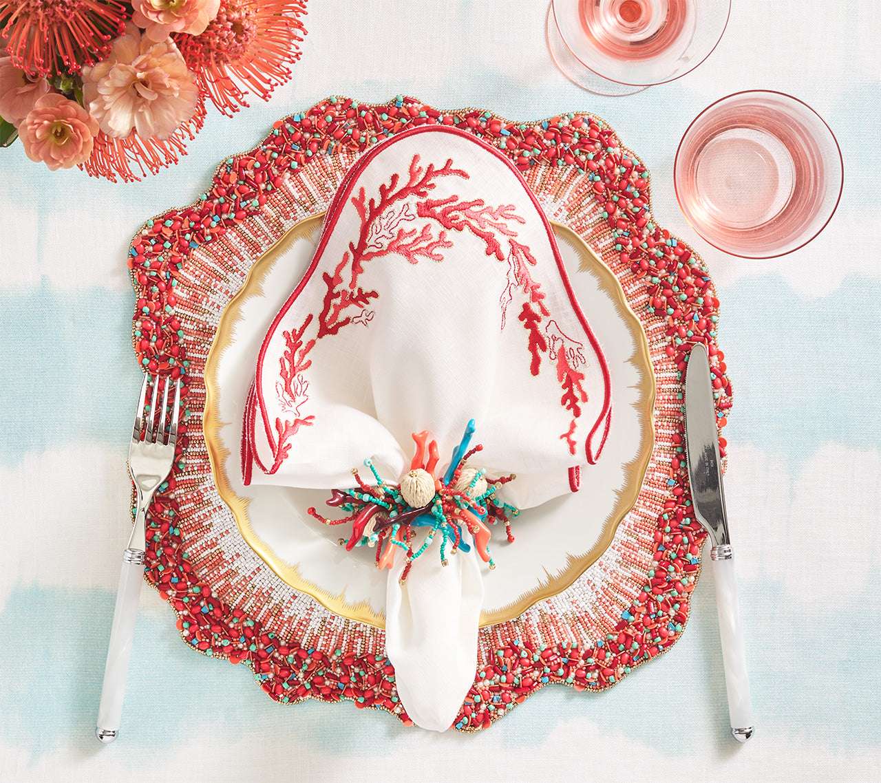 Reef Chic Placemat in White, Coral & Turquoise, Set of 2