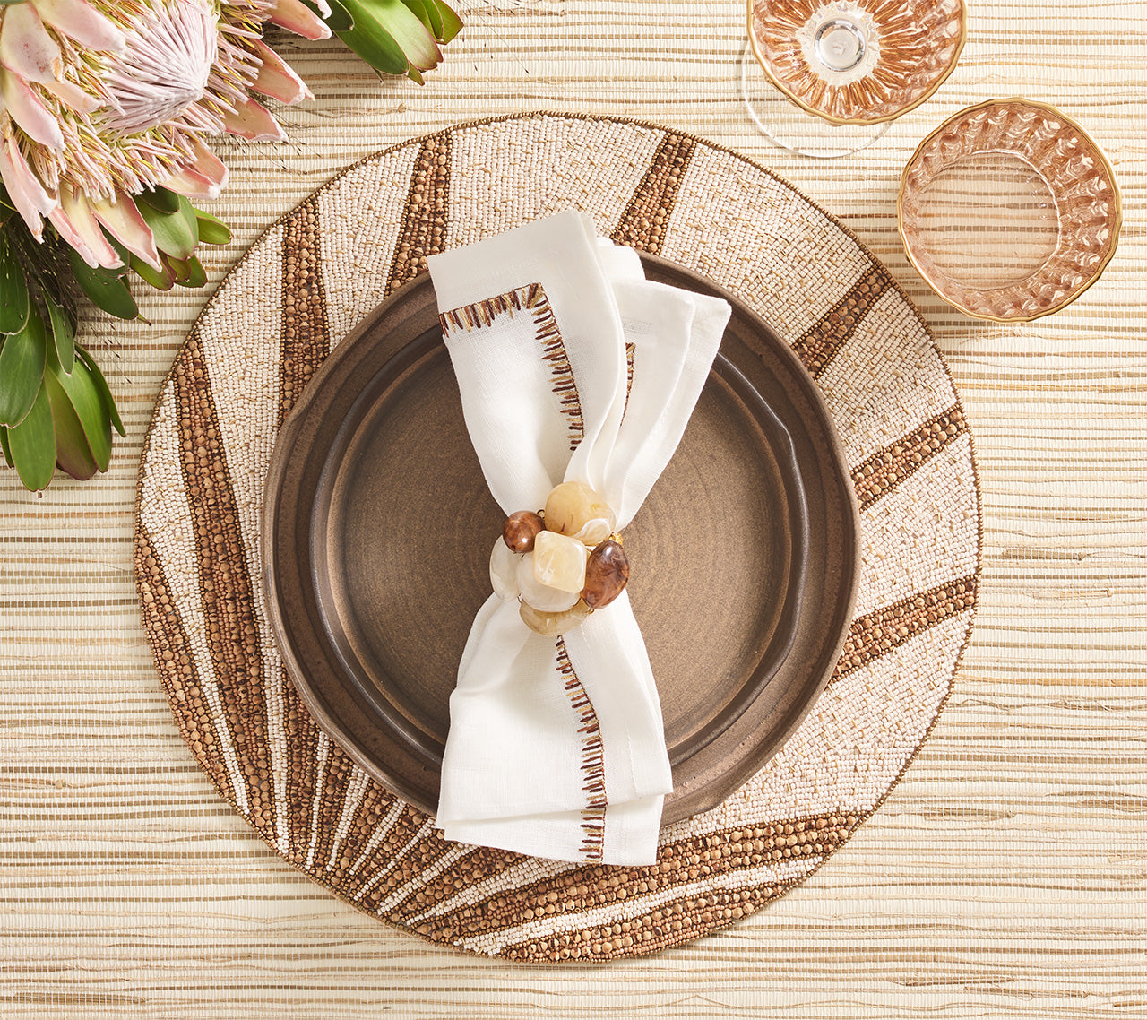 Sea Stone Napkin Ring in Beige, Set of 4