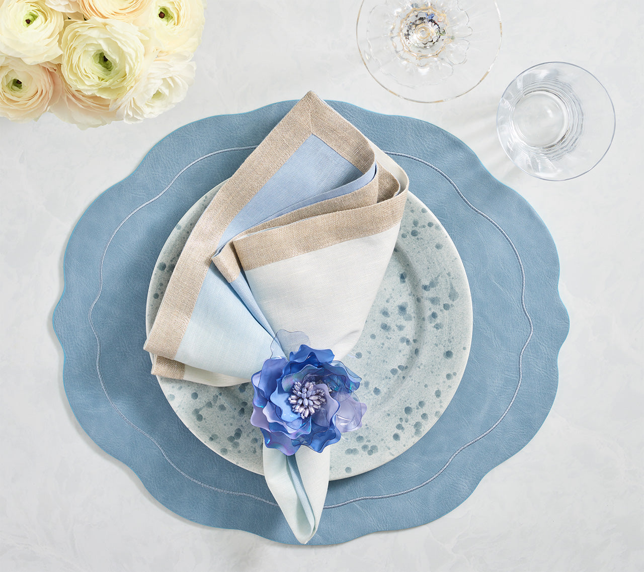 Gardenia Napkin Ring in Periwinkle, Set of 4