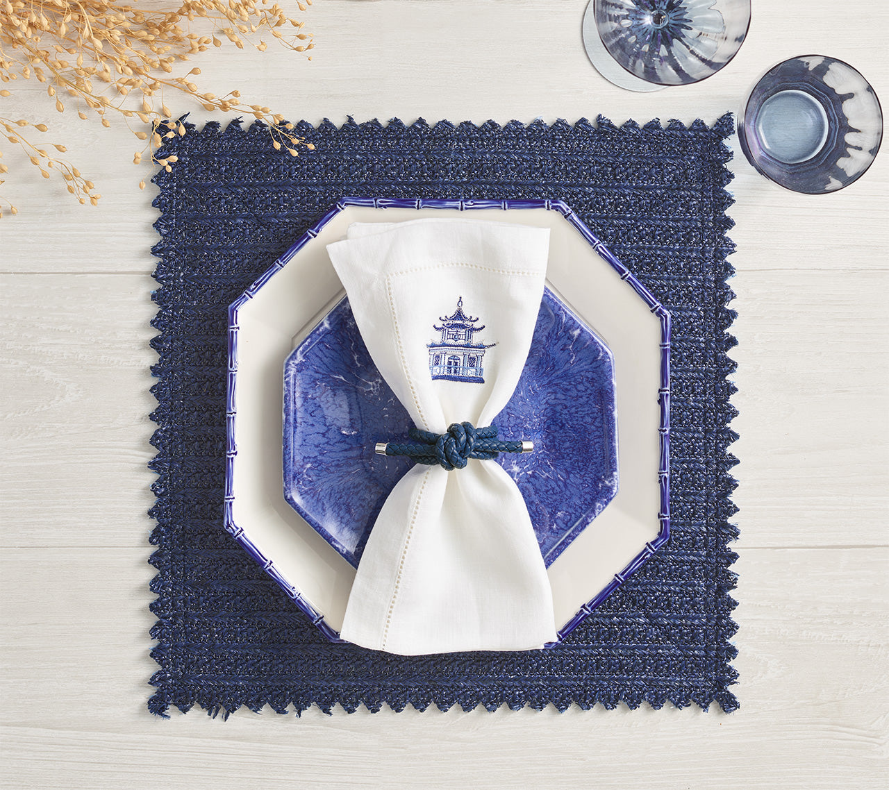 Rope Knot Napkin Ring in Navy, Set of 4