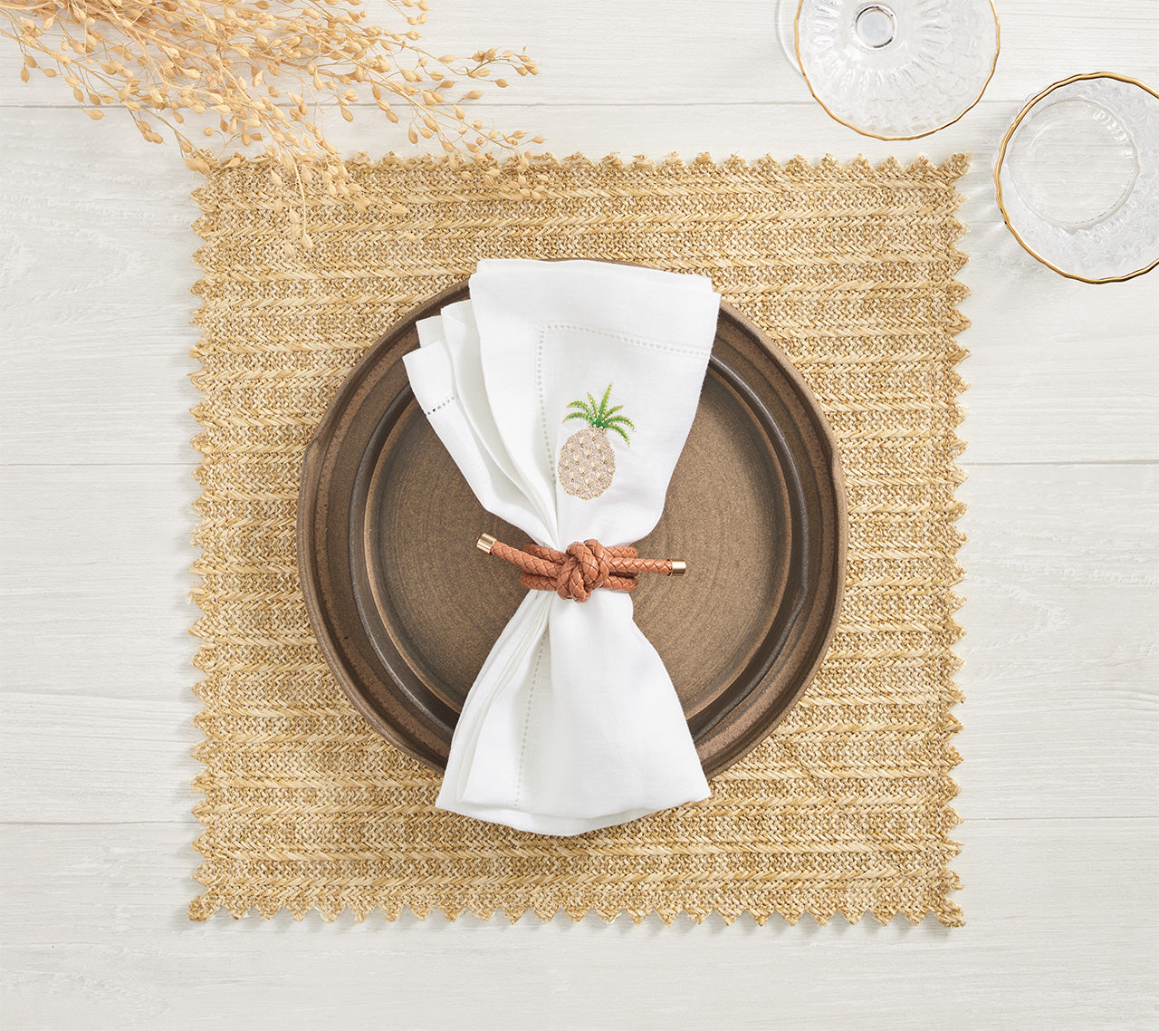 Rope Knot Napkin Ring in Brown, Set of 4