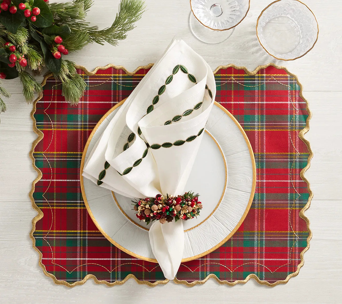 Tinsel Bow Napkin Ring in Red, Green & Gold, Set of 4