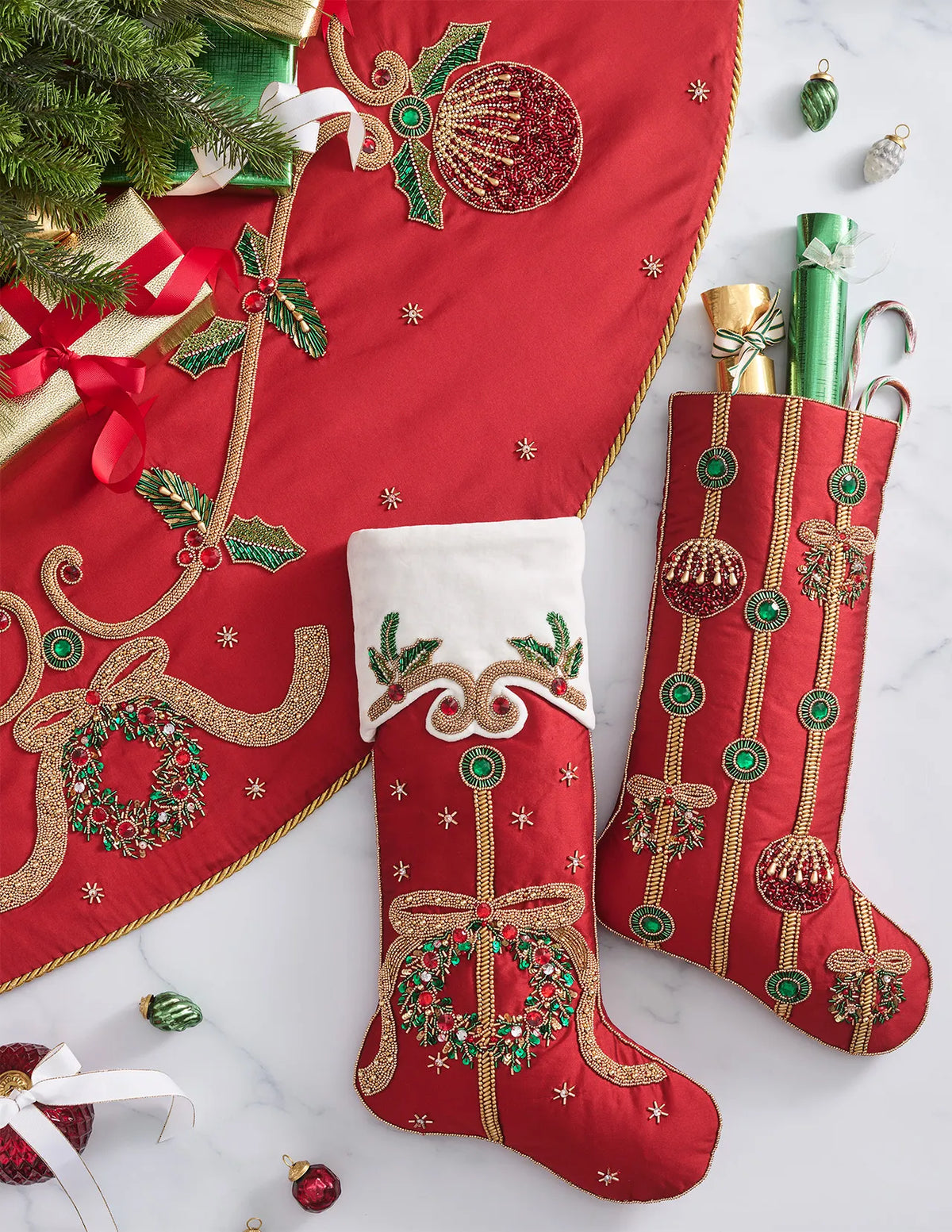 Jewel Garland Stocking in Red, Green and Gold