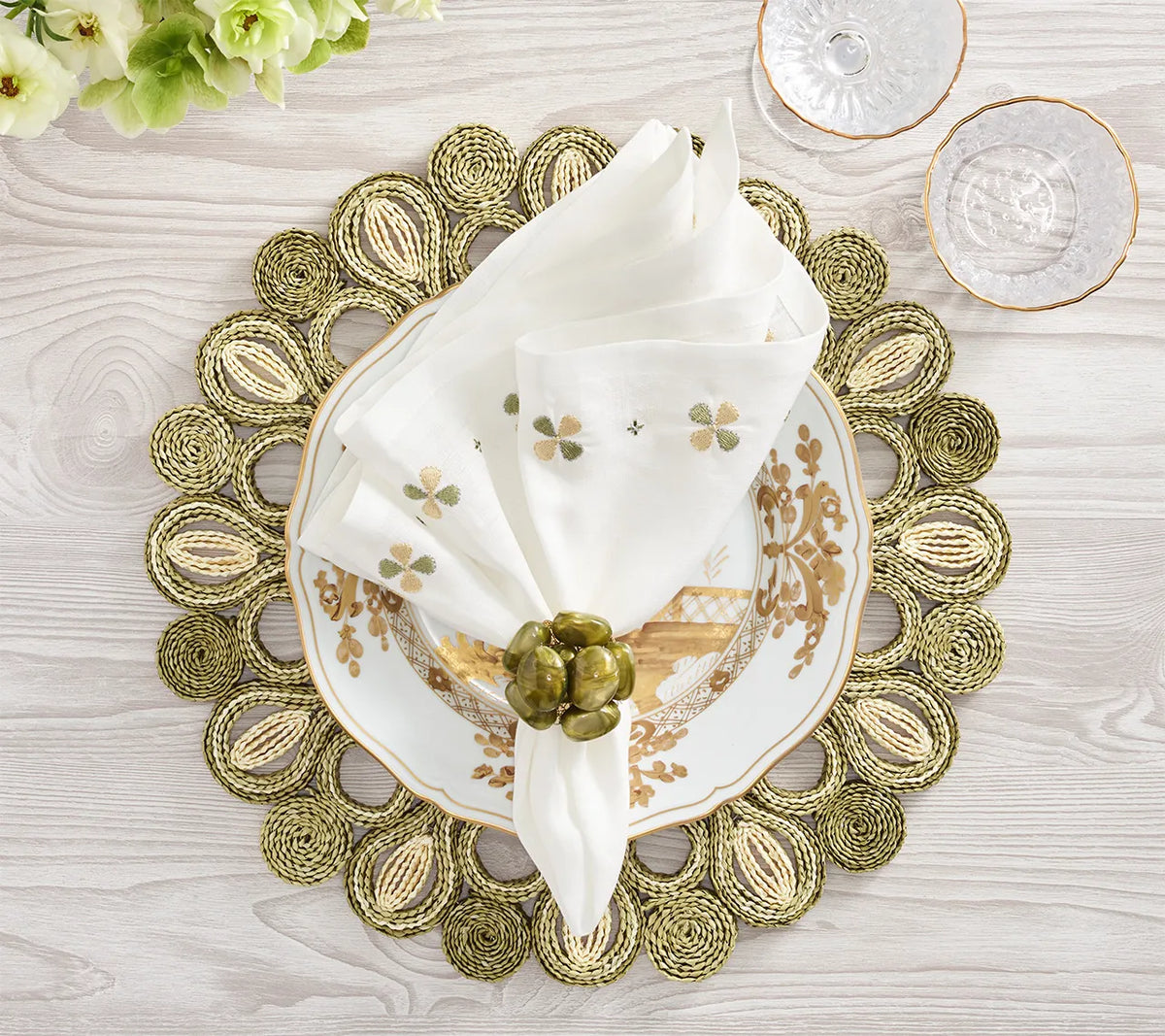 Marisol Placemat in Ivory & Sage, Set of 4