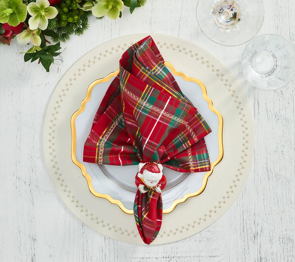 Santa Napkin Ring in Red & White, Set of 4 in a Gift Box