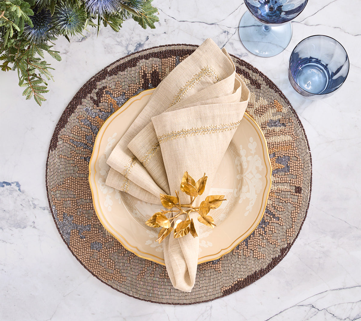 Bougainvillea Napkin Ring in Gold, Set of 4