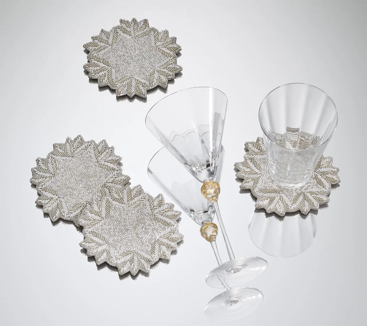 Winter Lace Drink Coasters in Silver & Crystal, Set of 4 in a Gift Bag