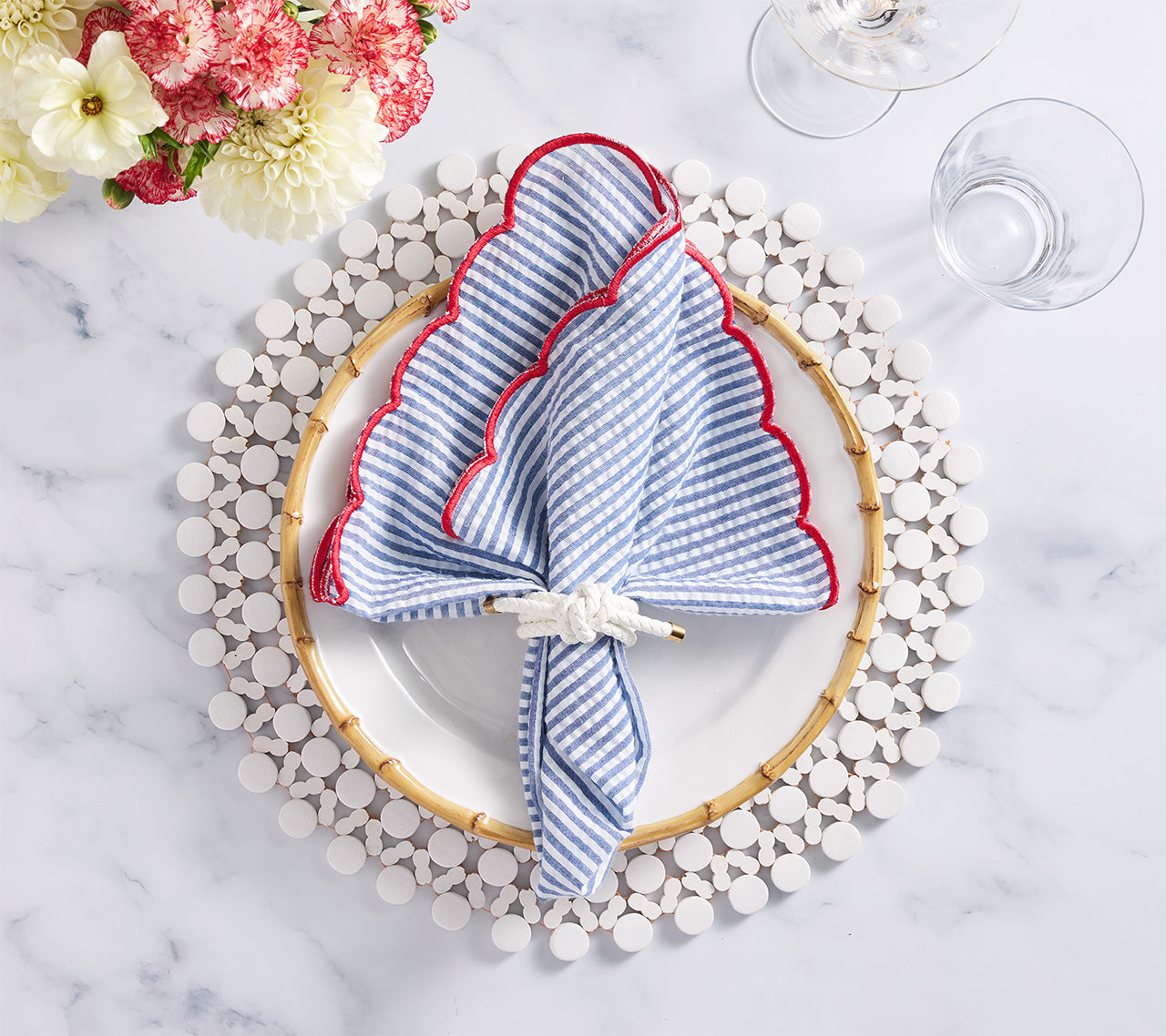 Seersucker Napkin in Navy & Red, Set of 4