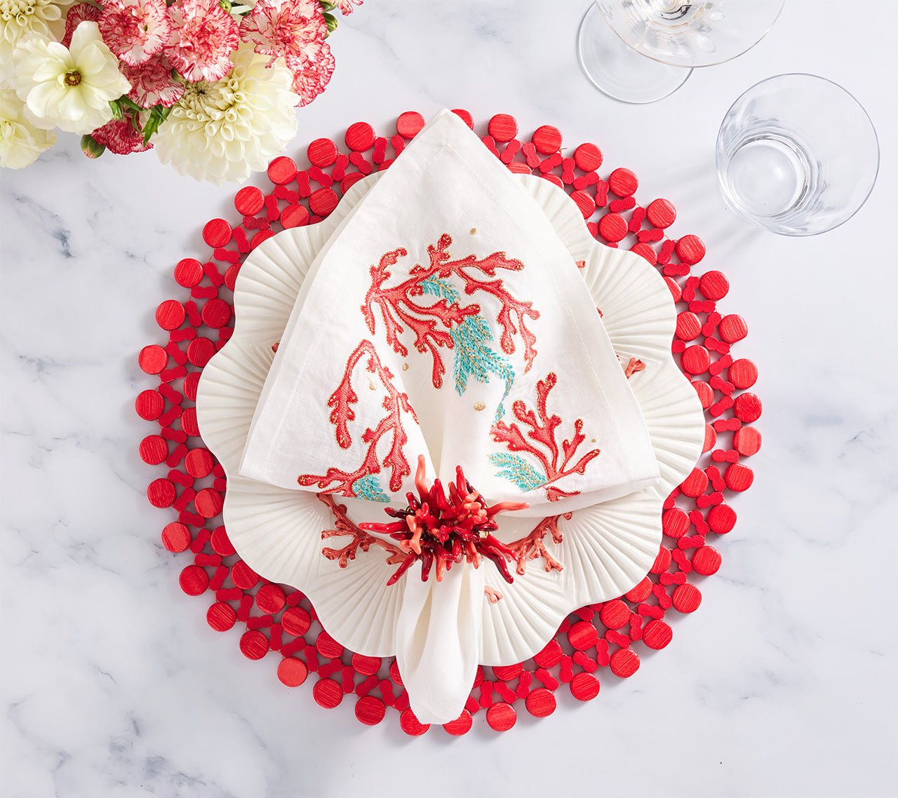 Round Bamboo Placemat in Coral