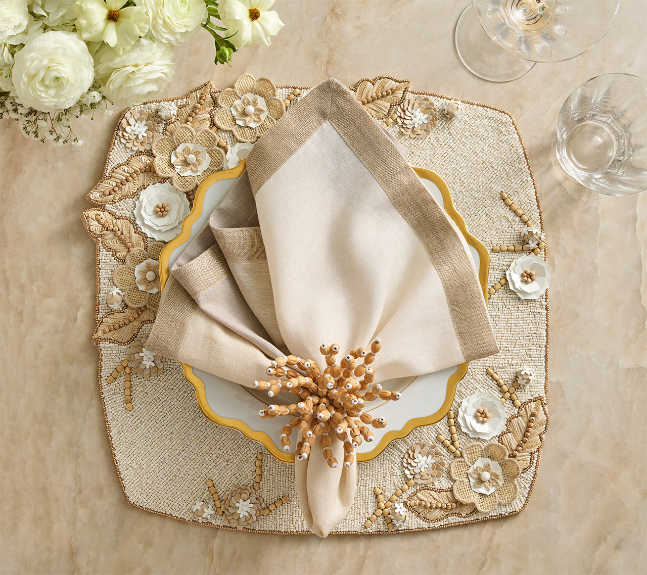 Bramble Placemat in Ivory, Natural & Gold, Set of 2